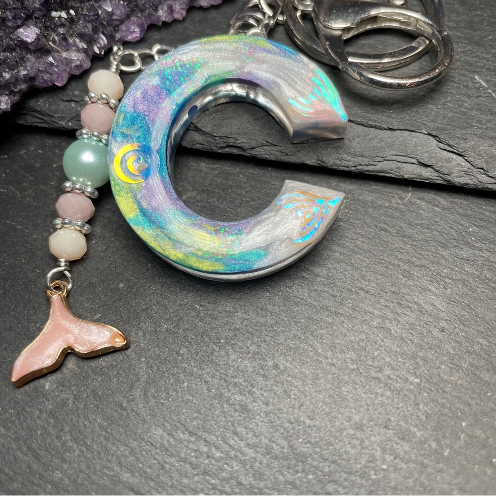 Letter C Mermaid Keychain with Tail Charm Ocean Inspired Artisan - Picture 10 of 16